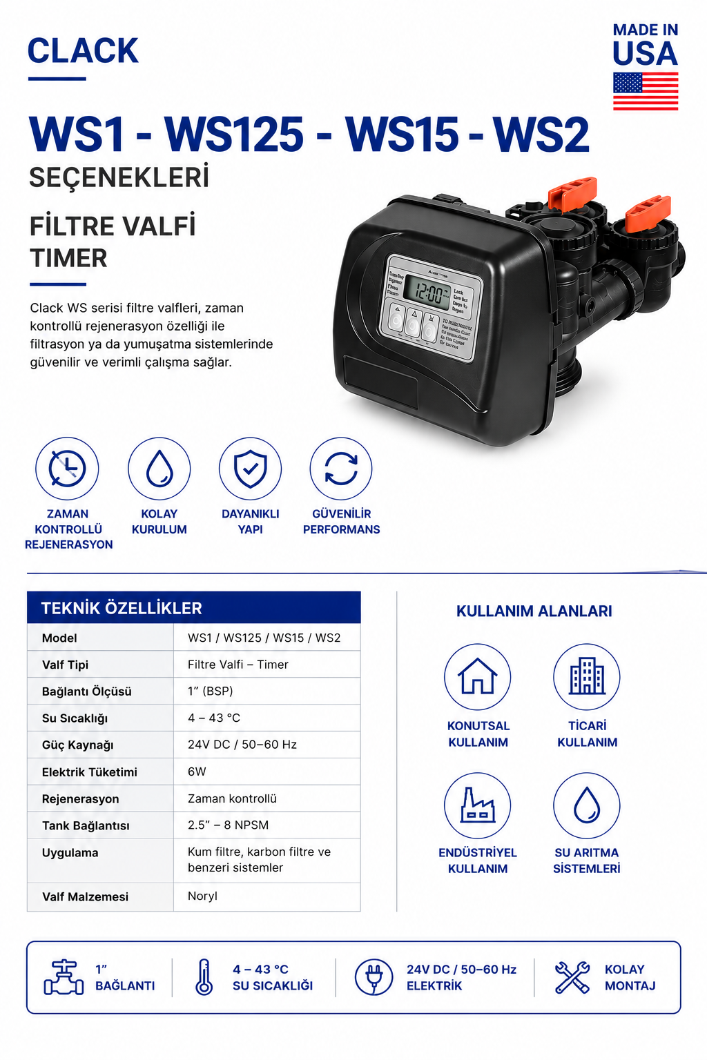 Clack WS1 TC Filtre Valf Timer
