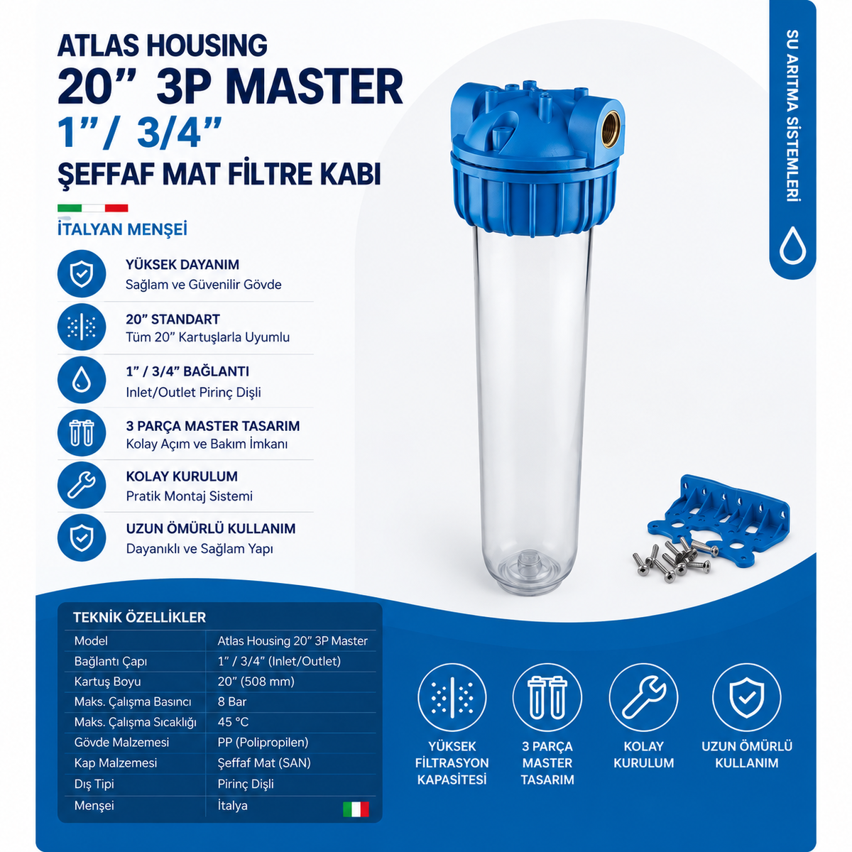 Atlas Housing 20” 3p Master 1'' Filtre Kabı