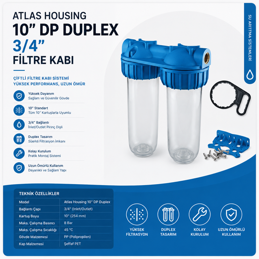Atlas Housing 10” DP Duplex 3/4'' Filtre Kabı