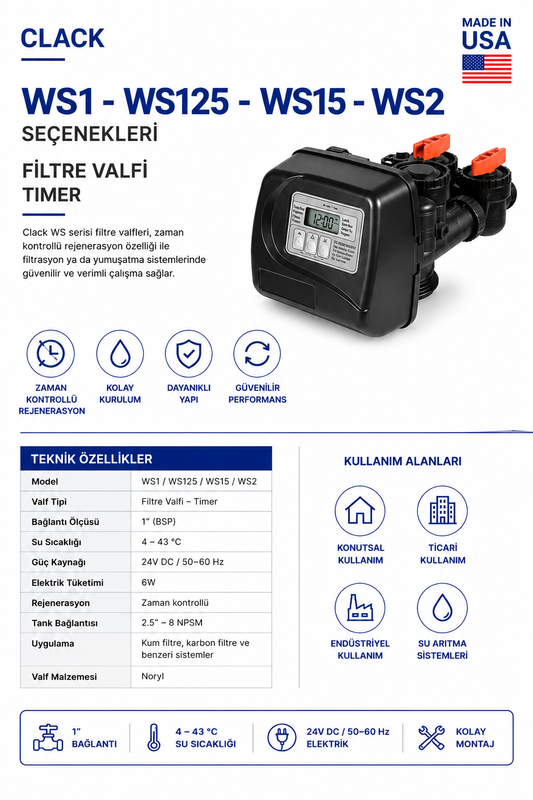 Clack WS1 TC Filtre Valf Timer