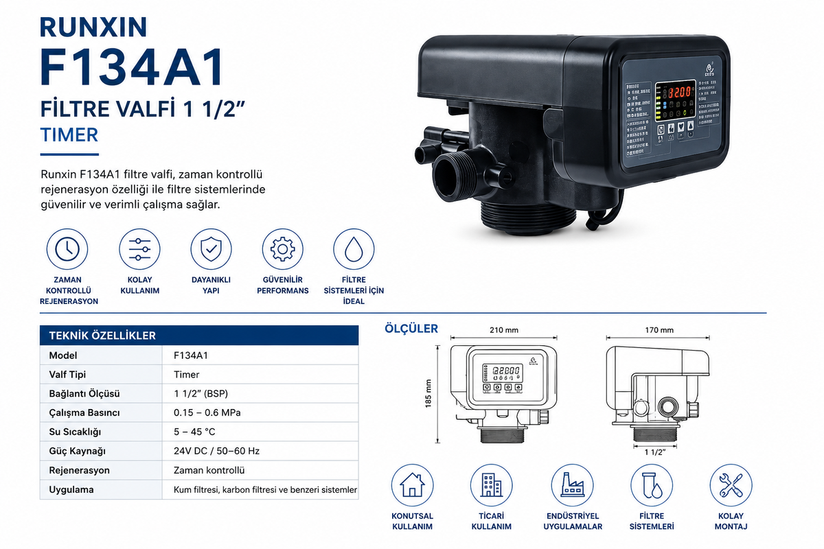 Runxin F134A1 Filtre Valfi 1 1/2" Timer