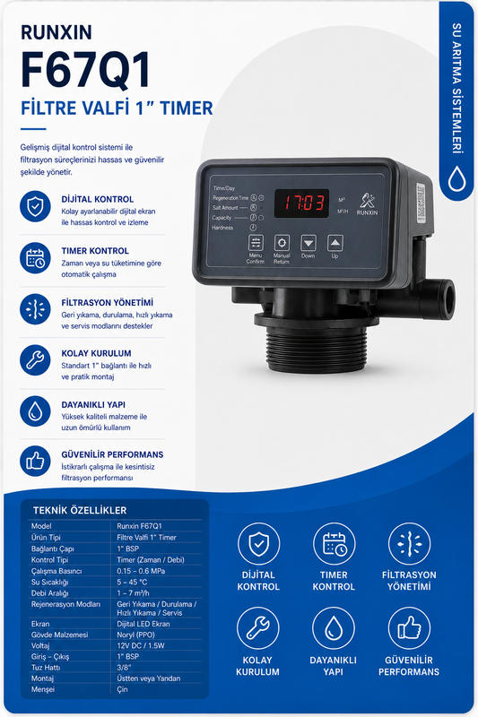 Runxin F67Q1 Filtre Valfi 1" Timer