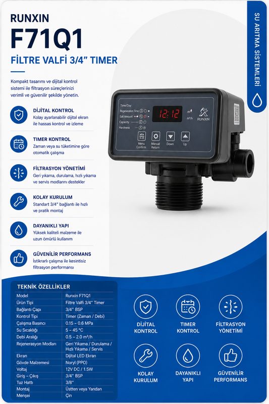 Runxin F71Q1 Filtre Valfi 3/4" Timer